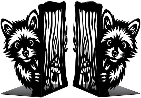 Sostegni Librari in Metallo Resistenti - 2 Pezzi 140 mm Altezza - Decorativi con Disegno di Lupo - Nero - 2 Pezzi