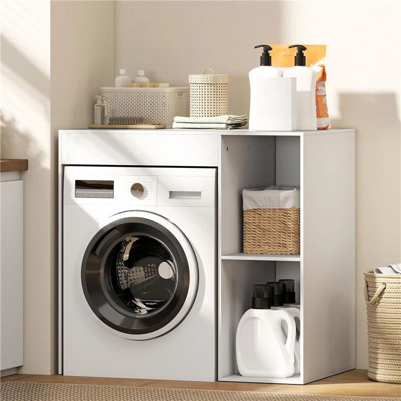 MOBILE SOPRA LAVATRICE CON 2 RIPIANI APERTI E AUTOPORTANTE, 96X60X95 CM, BIANCO
