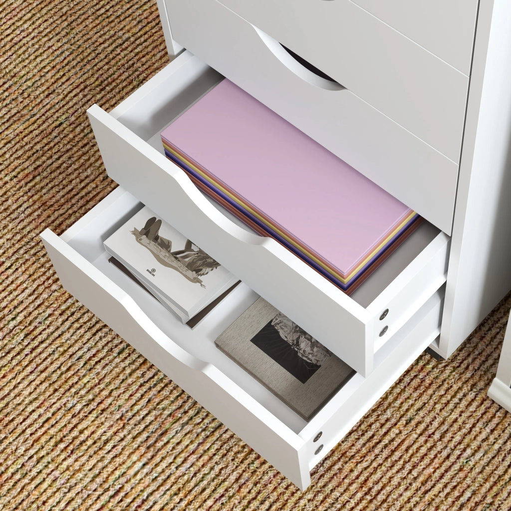 Cassettiera da Ufficio a 5 Cassetti 40x40x67 cm con Ruote Girevoli con Freni Bianco