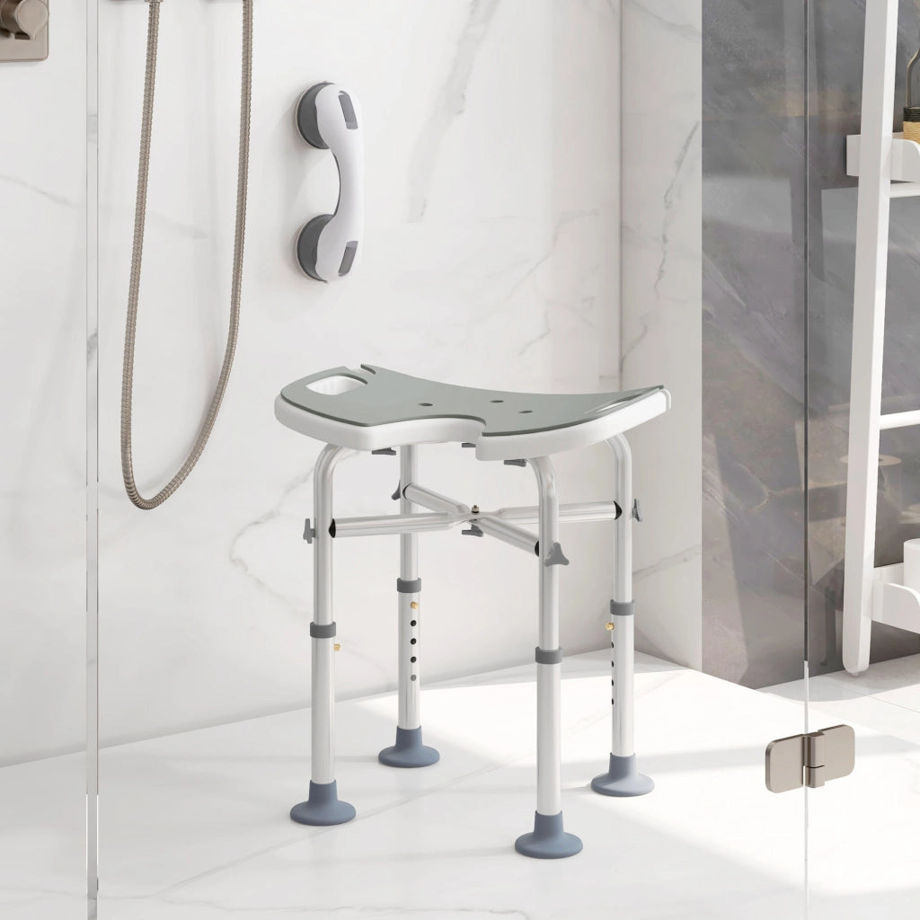 Sgabello da doccia con altezza regolabile e barra di supporto ¨C zephmum ¨C grigio 39-51.5 cm