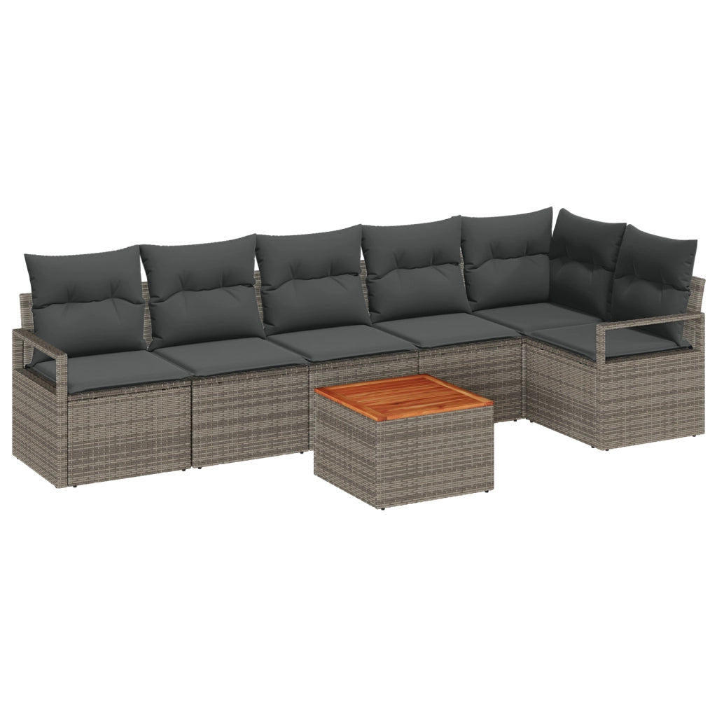 Set di Divani da Giardino  7 Pezzi con Cuscini Grigio Polyrattan Acacia