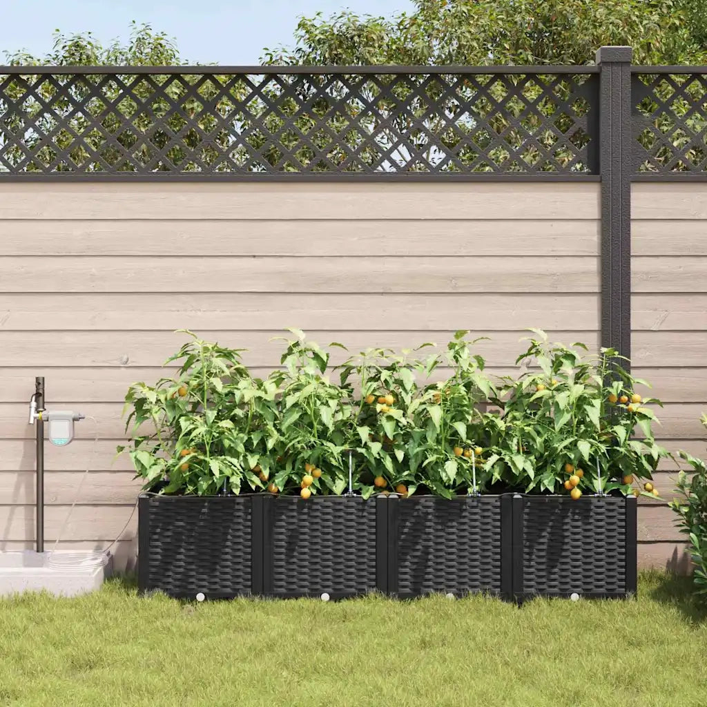Fioriere | Cassetta per fiori | Vaso da giardino 4 pz Nero 160 x 40 x 37,5 cm Plastica