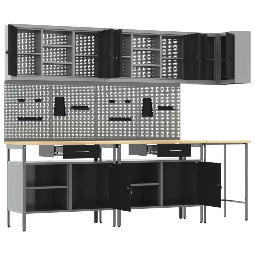 Set di mobili da lavoro con cassetto 10 pcs Nero e Grigio 3321520