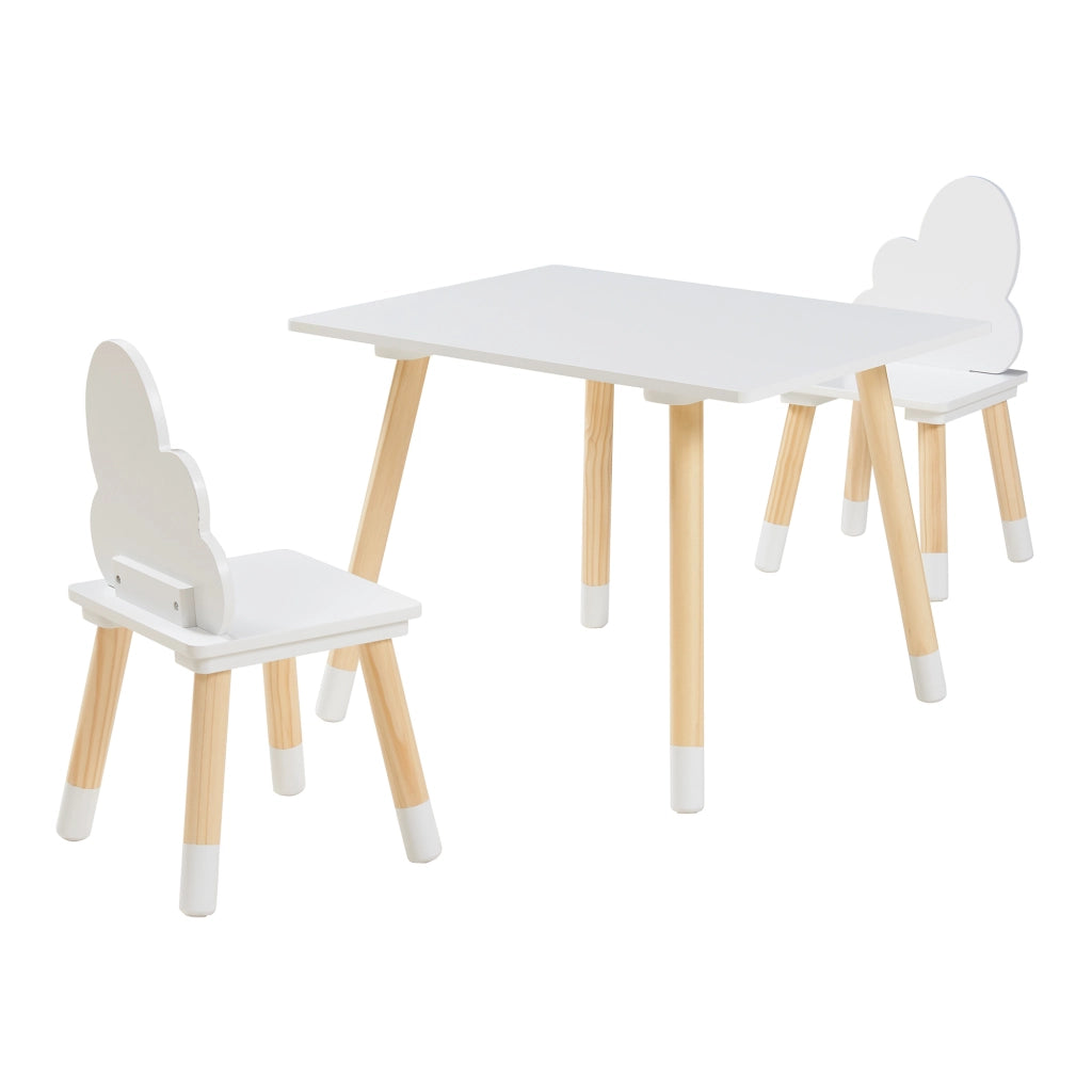 Set di 3 Mobili per Cameretta Hovle Tavolino e 2 Sedie - Bianco / Naturale [en.casa]