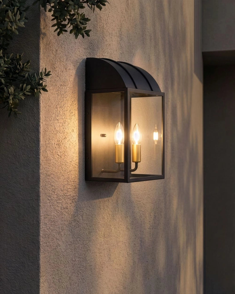 Set di 2 lampade da parete per esterni in metallo nero, stile tradizionale, per porta d'ingresso e veranda