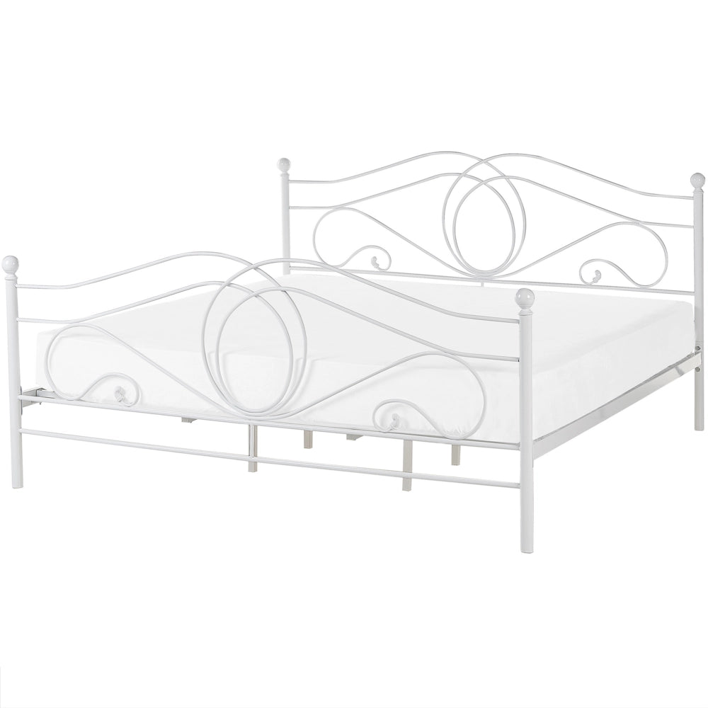 Letto in metallo bianco 180 x 200 cm con testiera a doghe e pediera retrò vintage