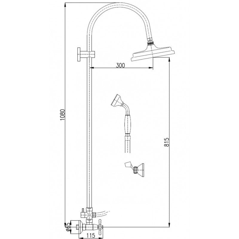Colonna doccia BRILLANCE con maniglia in cristallo con doccetta H 108 cm
