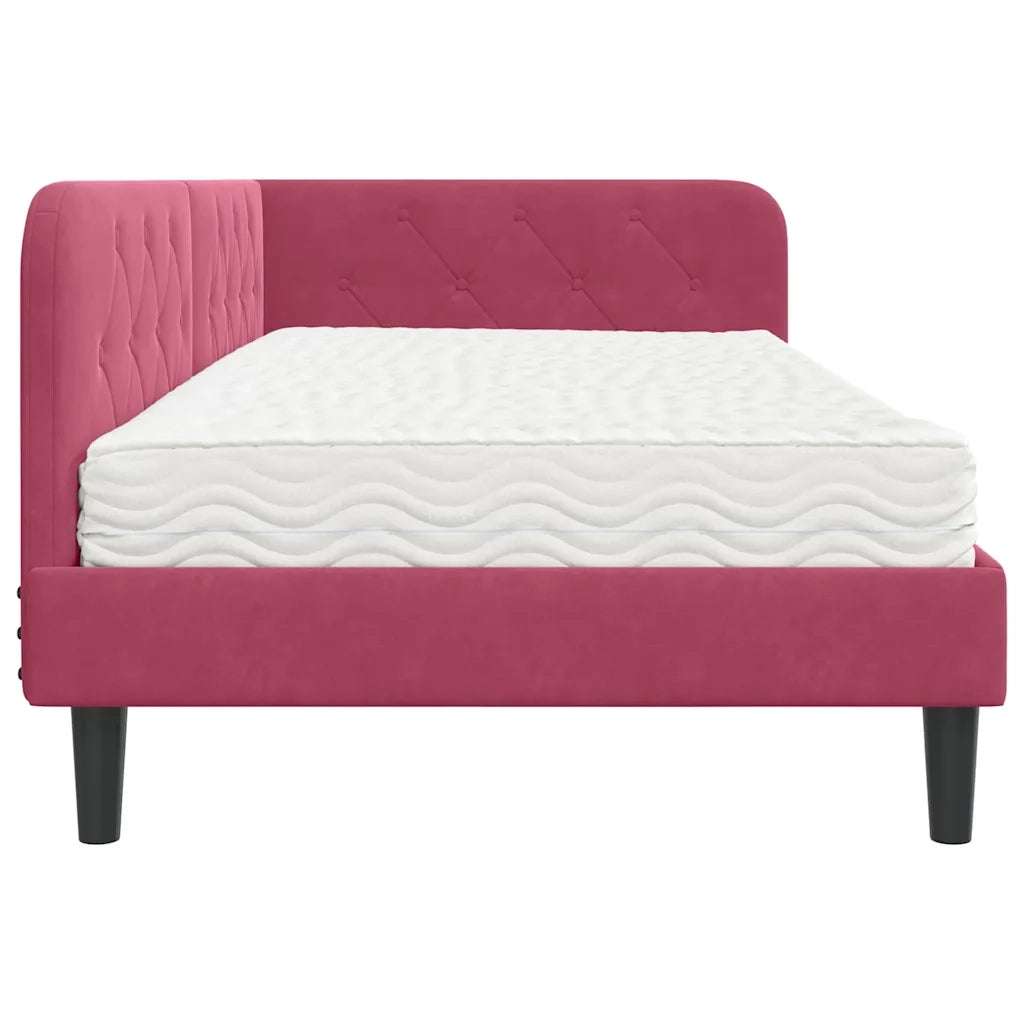 Cornice del letto ad angolo Rosso Vino 100 x 200 cm Velluto