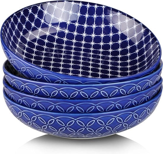 Set di piatti in ceramica, 4pz grandi conchiglie 4oz, 8,5" piatti da servizio, piatti larghi e bassi per cucina, colore blu trendy