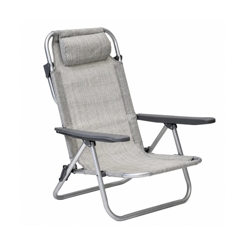 Spiaggina Reclinabile Da Mare Con Poggiatesta Imbottito Sedia Pieghevole Trasformabile In Lettino Per Campeggio Spiaggia Relax Outdoor 48.5 x 60 x 80 Cm Grigio