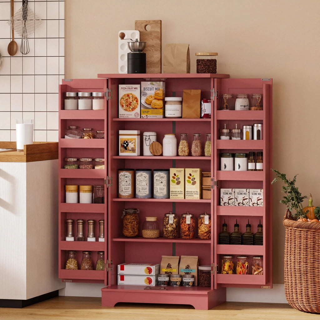 Buffet Cucina con Ante e Ripiani ¨C zephmum ¨C Legno Rosso 60x40x120 cm