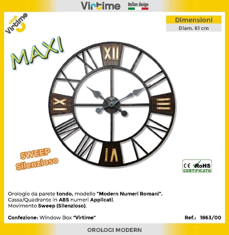 Orologio da Parete in Abs Maxi Tondo Numeri Romani 61 cm