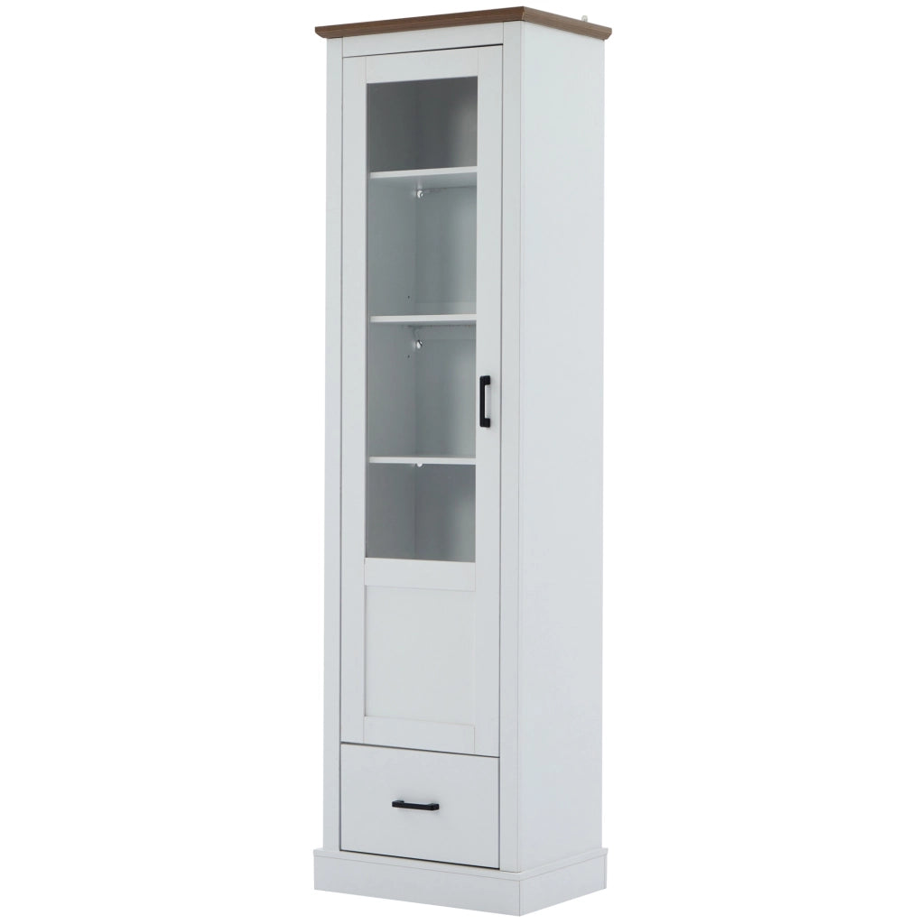 Vetrina LED con USB; 178x50x35 cm; MDF bianco opaco e vetro temprato; 5 ripiani