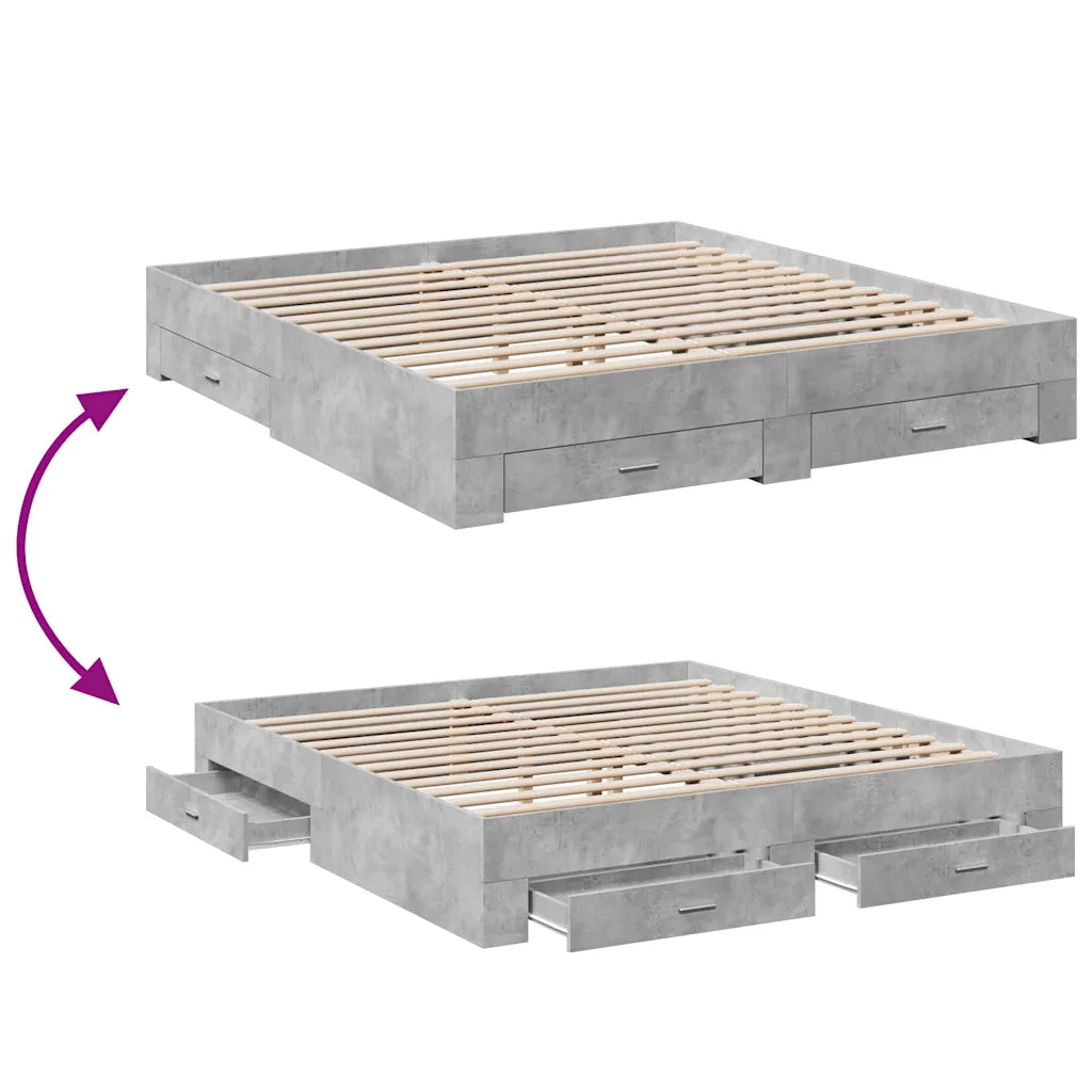 Letto matrimoniale | Letto per adulti | Giroletto Cassetti Grigio Cemento 180x200 cm Legno Multistrato