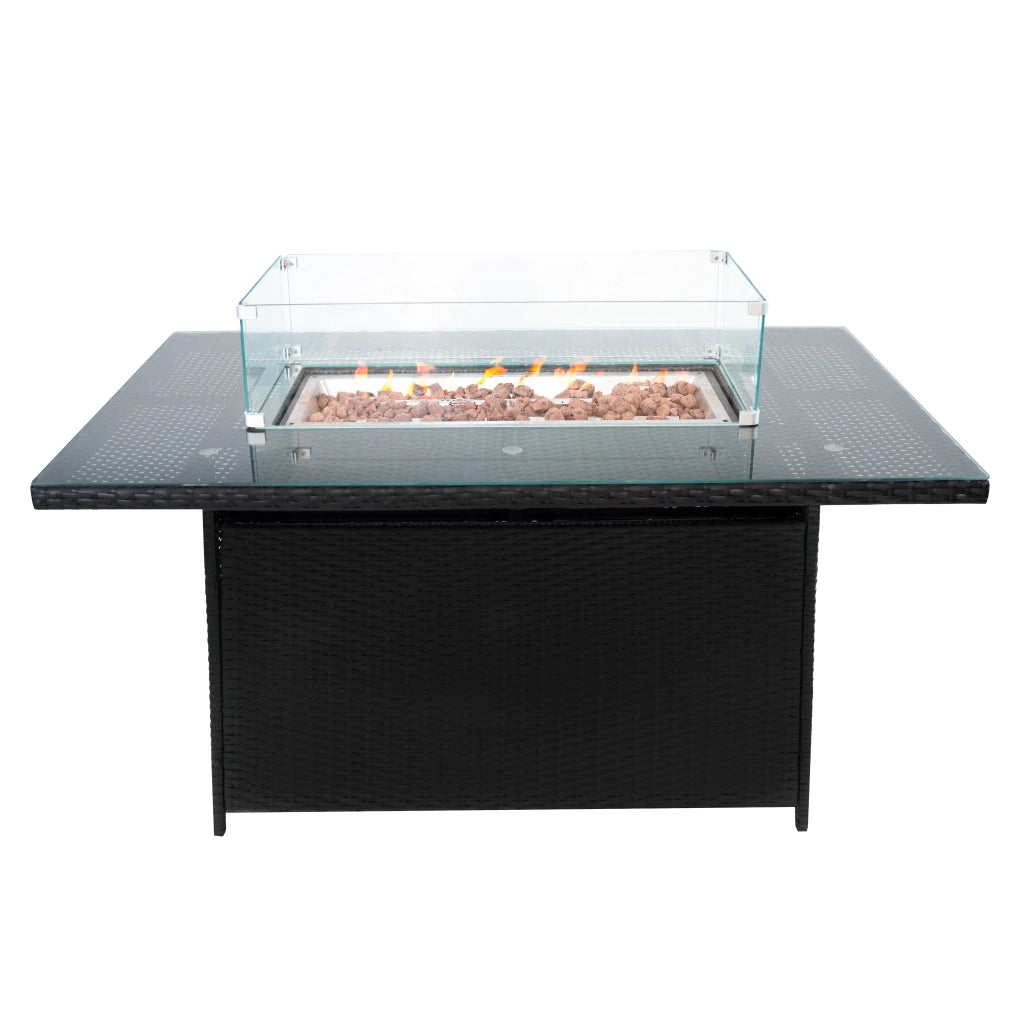 Set Giardino Rattan 11 Posti Nero Divani Sgabelli Tavolo Firepit