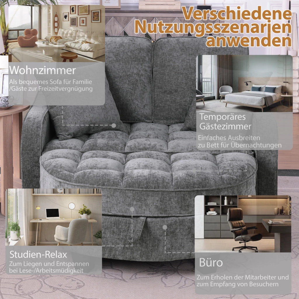 Divano letto 2 in 1 con pouf contenitore; Divano convertibile; in tessuto traspirante; legno di eucalipto; grigio scuro