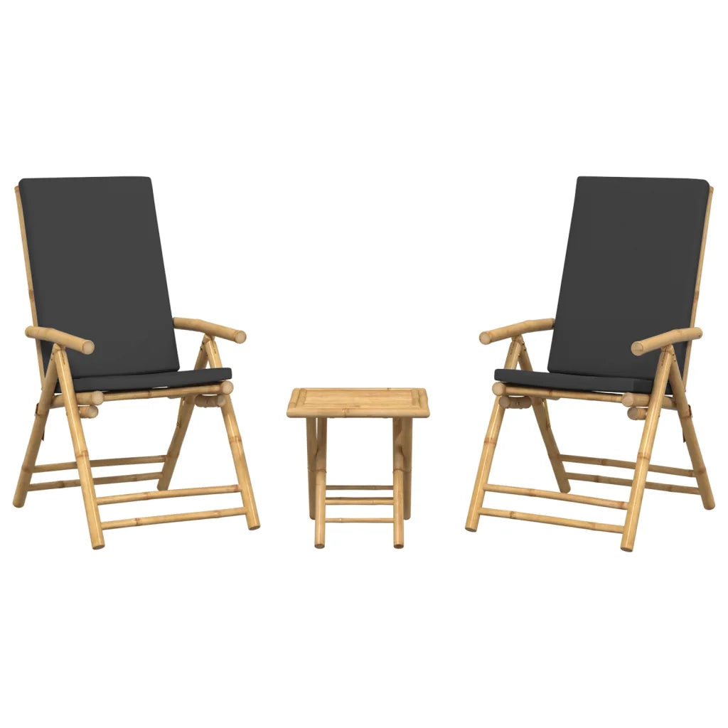 Set da Bistrot Pieghevole 3pz con Cuscini Grigio Scuro Bambù 3208932