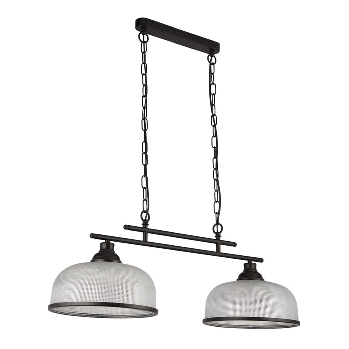Lampadario Rustico-Country Highworth Acciaio Nero Vetro Trasparente 2 Luci E27