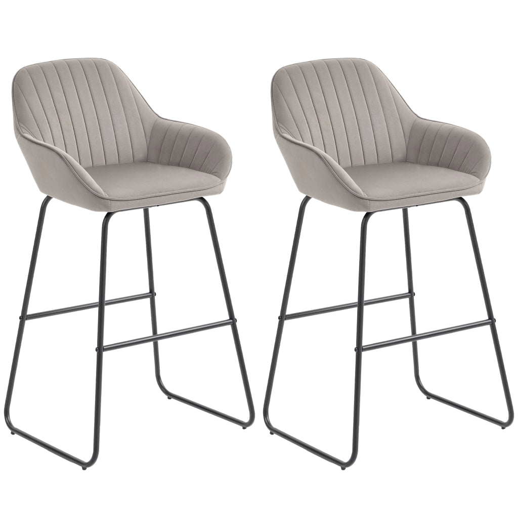 Set 2 Sedie da Bar ¨C Zephmum ¨C Grigio Tessuto Imbottite Gambe in Metallo