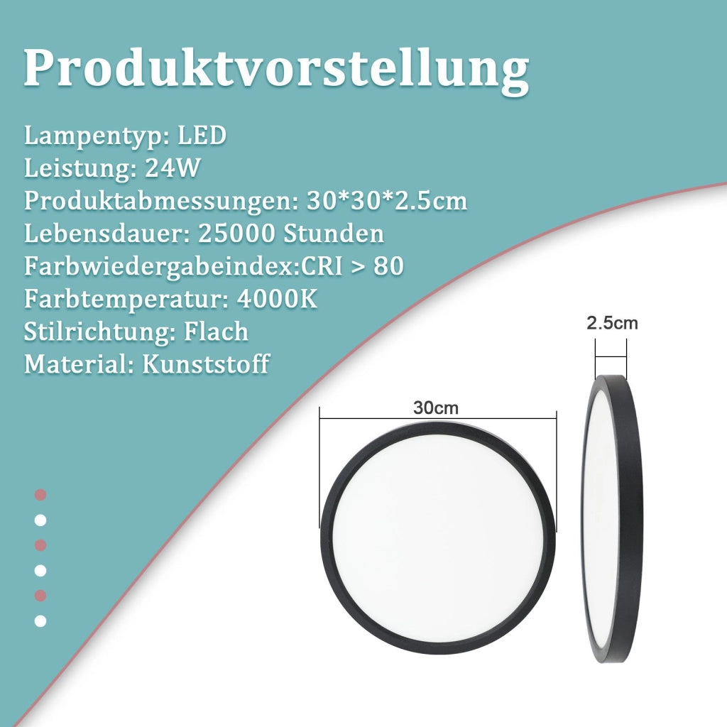 ZMH Lampada da soffitto plafoniera LED rotonda nera 24W per corridoio soggiorno appartamento