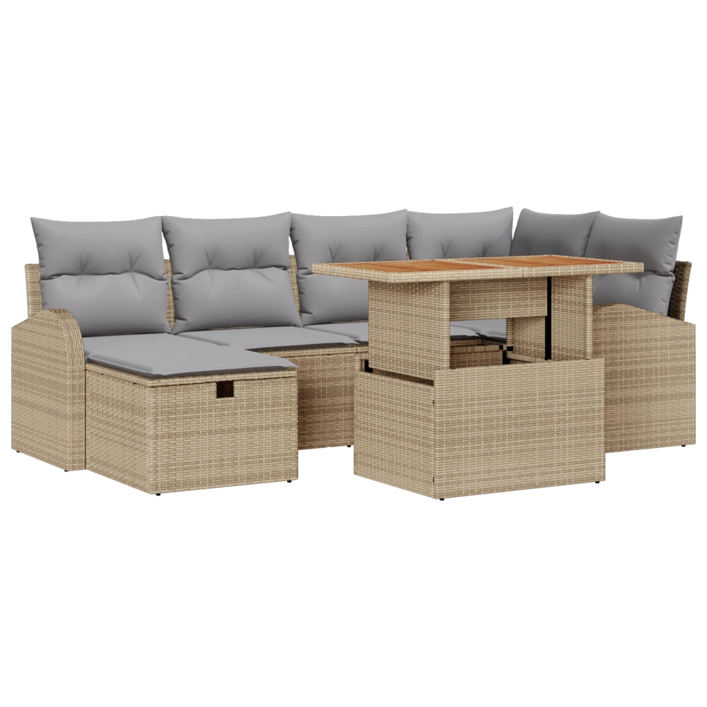 Set Divano Giardino  7 Pezzi con Cuscini Beige Rattan Polietileno