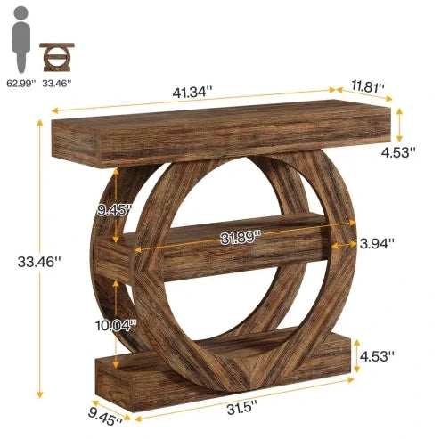 Tavolino consolle ULEVR 105x30x85 cm con 3 ripiani aperti, stile rustico, marrone rustico
