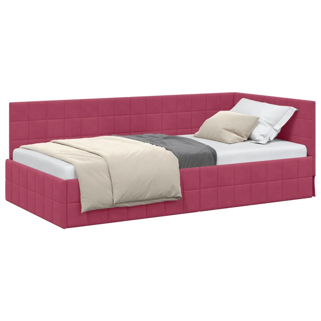 Cornice del letto ad angolo Rosso Vino 90 cm x 190 cm Velluto