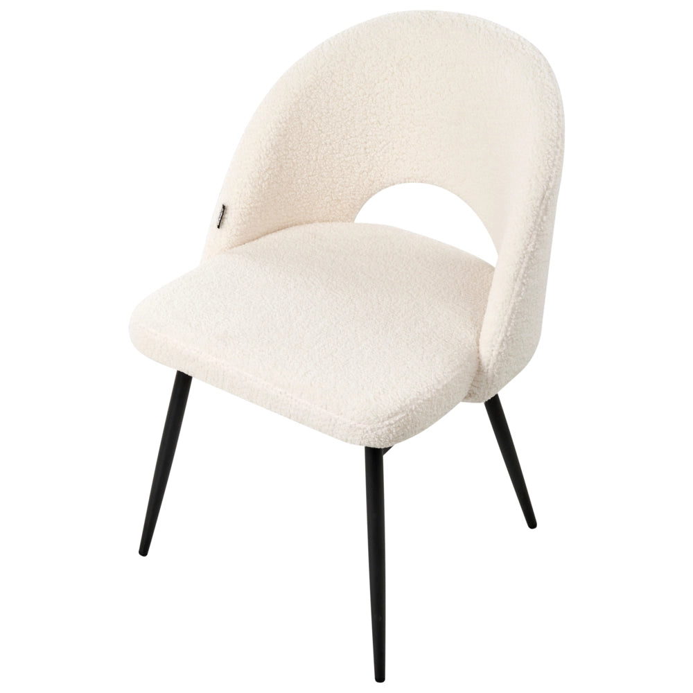 Set di 2 sedie da pranzo in tessuto bouclè bianco braccioli schienale intagliato gambe in metallo moderna industriale