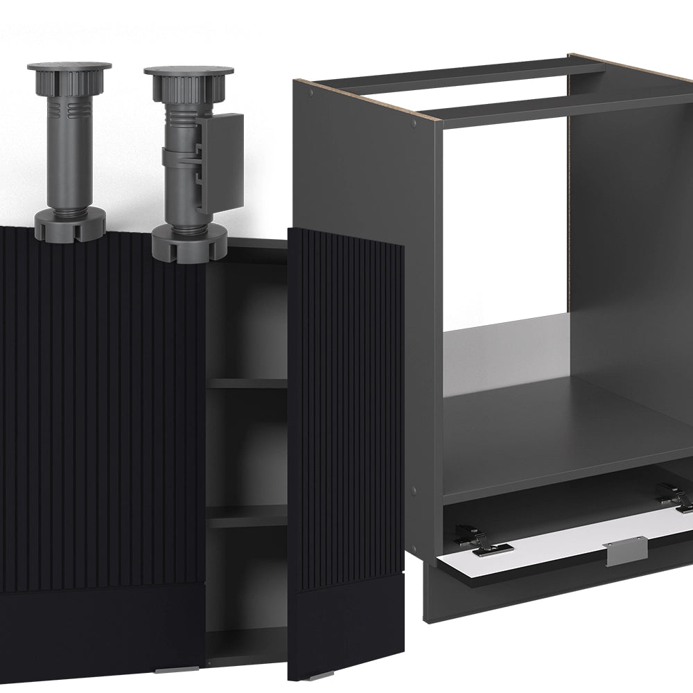 Vicco Cucina angolare completa Nero a righe/antracite 160 x 60 cm senza piano di lavoro
