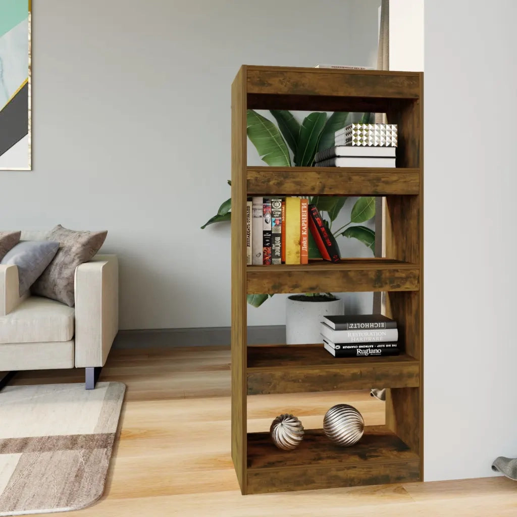 Libreria Divisorio-Scaffale per Libri-Mobile di Stoccaggio Rovere Fumo 60x30x135 cm Legno Multistrato