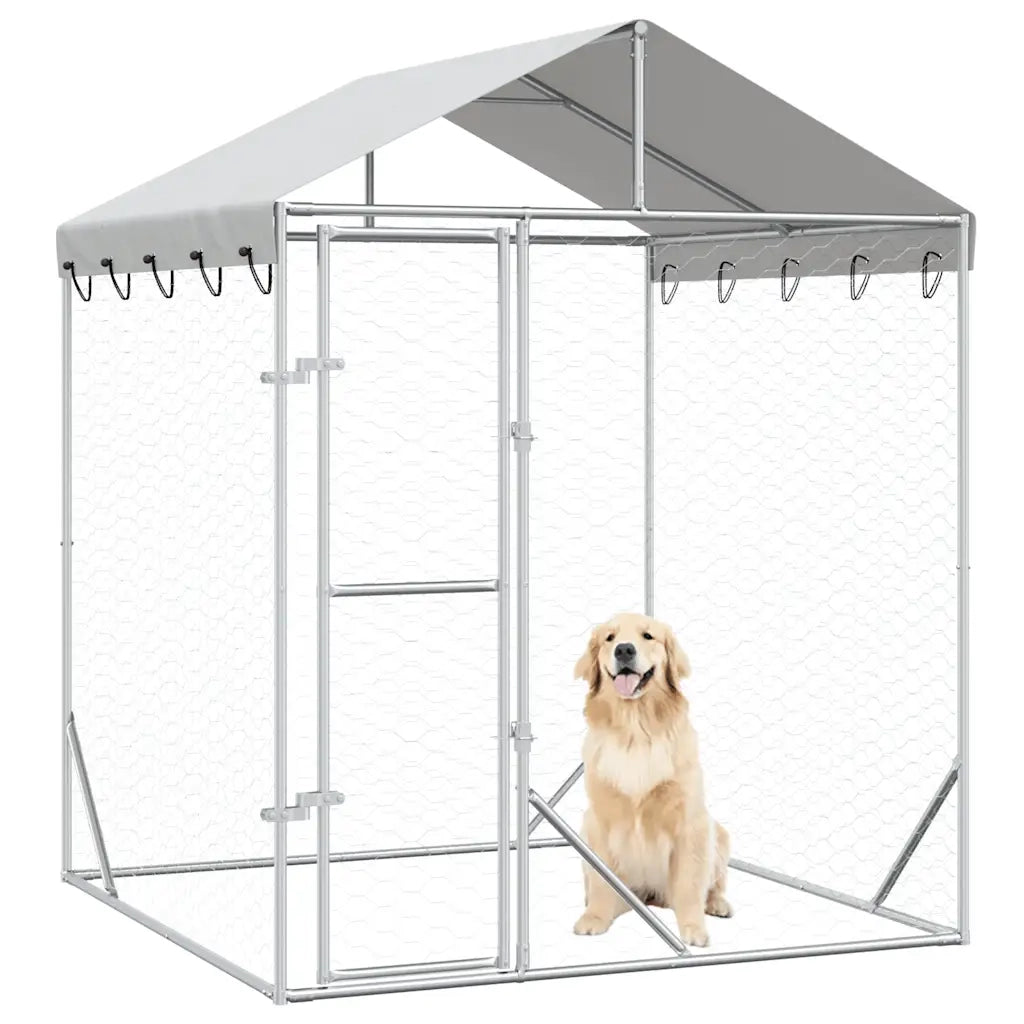 Cuccia Cani da Esterno Tetto Argento 2x2x2,5 m Acciaio Zincato 153675
