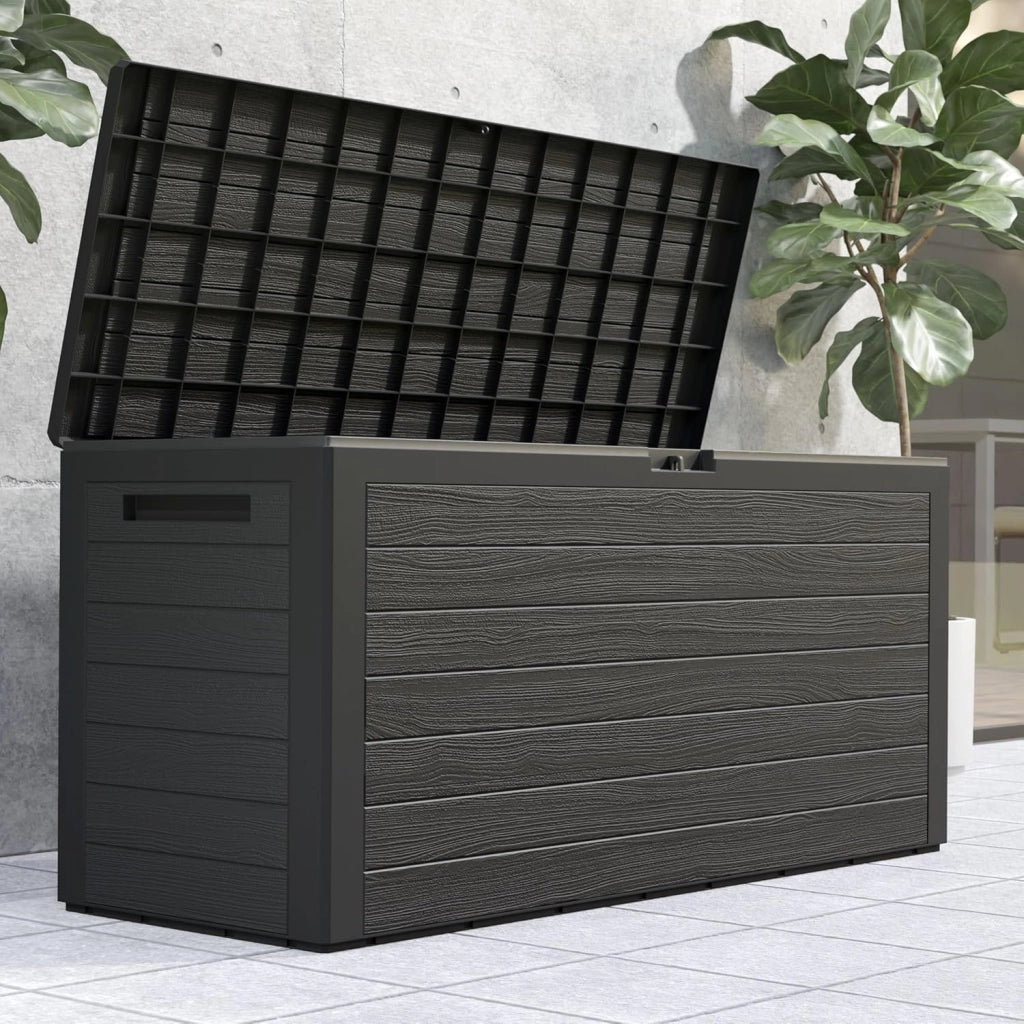 ® Baule da Giardino XXL 280 L Cassapanca Richiudibile 2 Maniglie 116x43x55cm Box Esterno Contenitore Effetto Legno