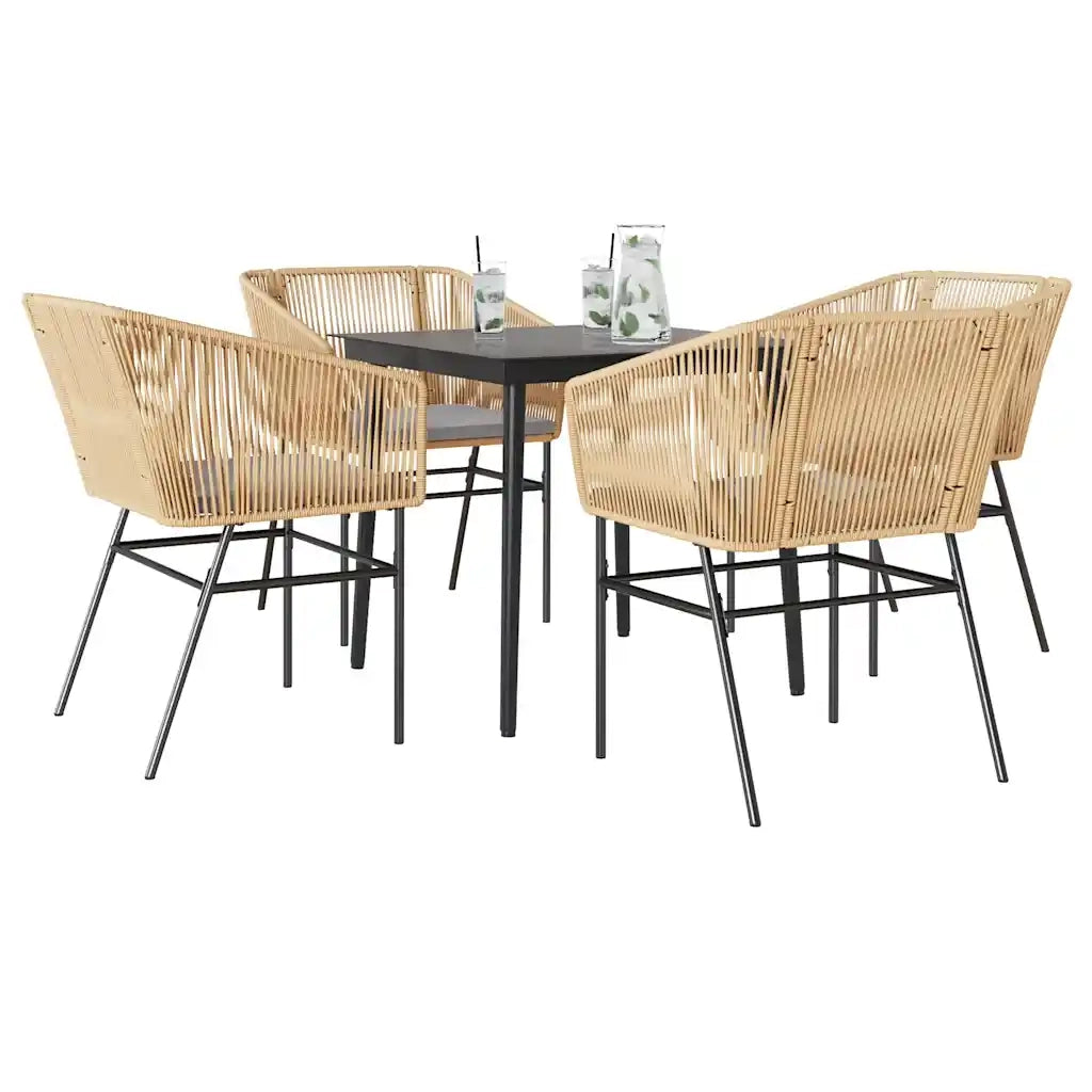 Set da Pranzo da Giardino 5pz con Cuscini Polyrattan Vetro 3334521