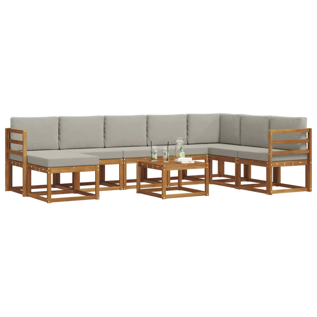 Set di divani da esterno 9 pcs Grigio Naturale e Chiaro
