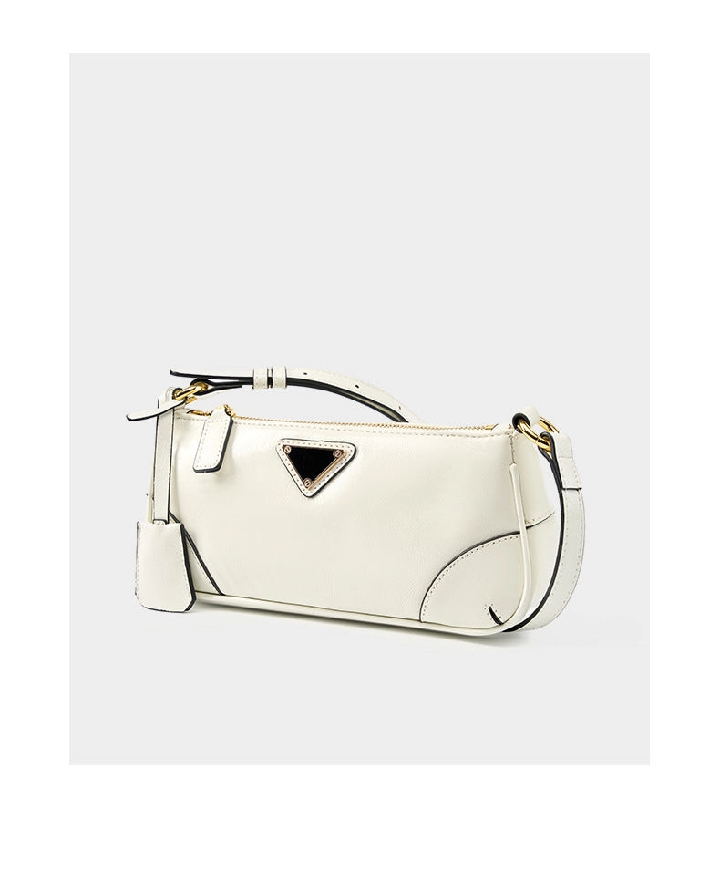 Borsa a tracolla da donna in vera pelle, modello Crescent, alla moda, modello Hobo, colore bianco.