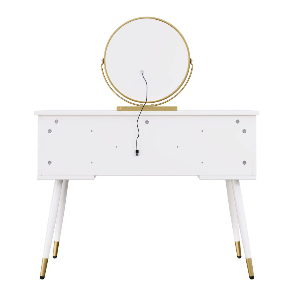 Tavolo da trucco 100x42x112 cm con specchio LED e cassetto bianco oro