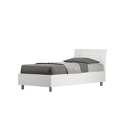 Letto Singolo 80x190 cm con Rete e Contenitore Ankel Testata Doghe Inclinata Bianco Frassino