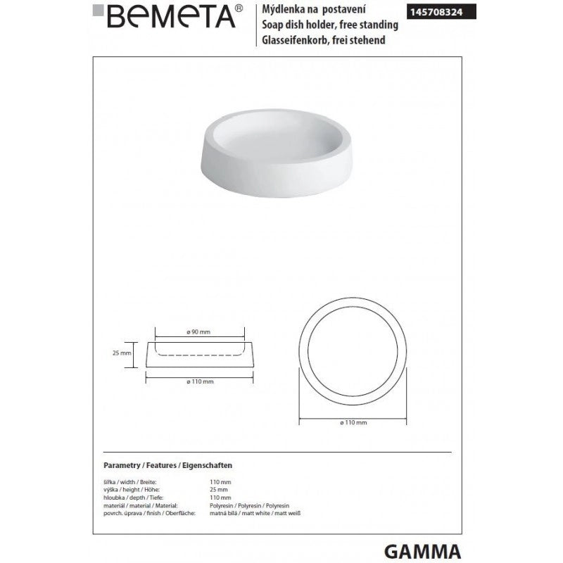 GAMMA Portasapone Rotondo da Tavolo in Resina Bianco Opaco 11 x11 x2,5 cm