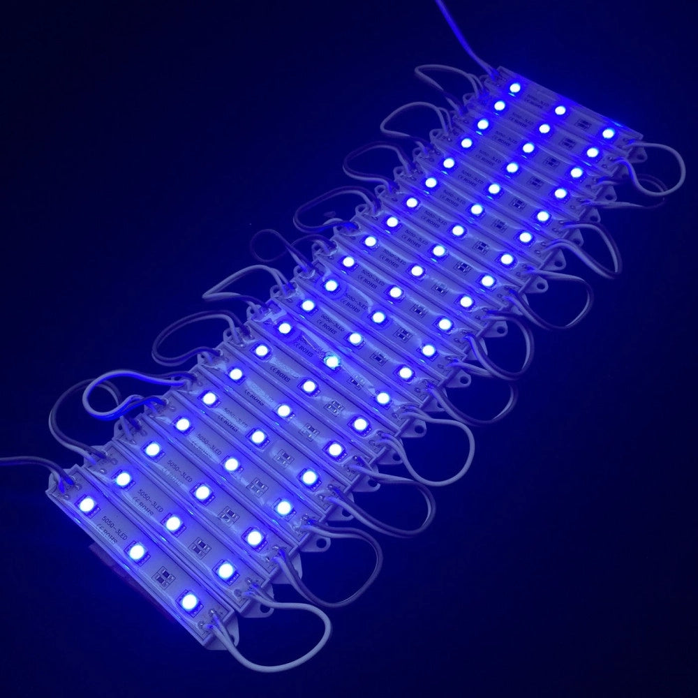 Trade Shop - Modulo Da 20 Pezzi A 3 Led Smd 5050 5630 Freddo Caldo Blu Rosso Verde Rgb Ip65 - -blu -smd 5630