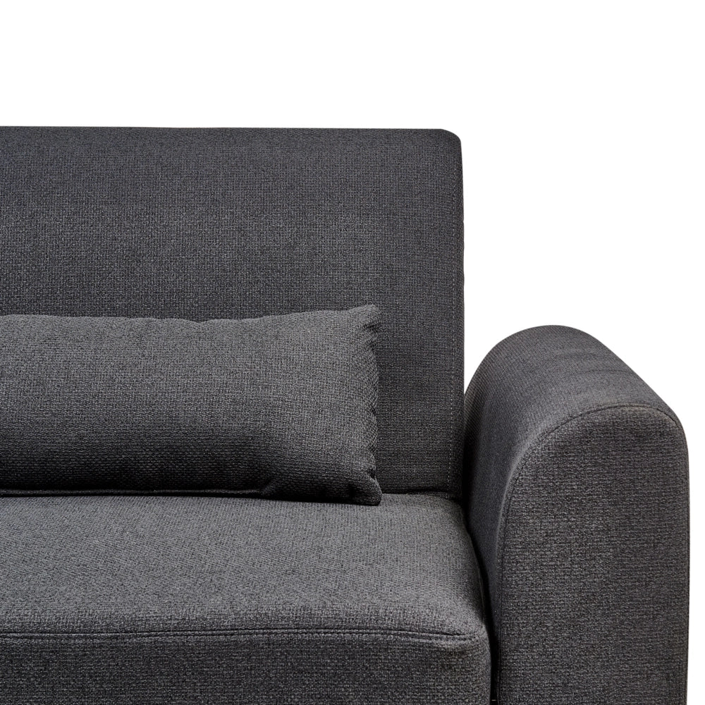 Divano letto ad angolo Rivestimento nero in tessuto poliestere Gambe in legno chiaro Cuscini Design moderno