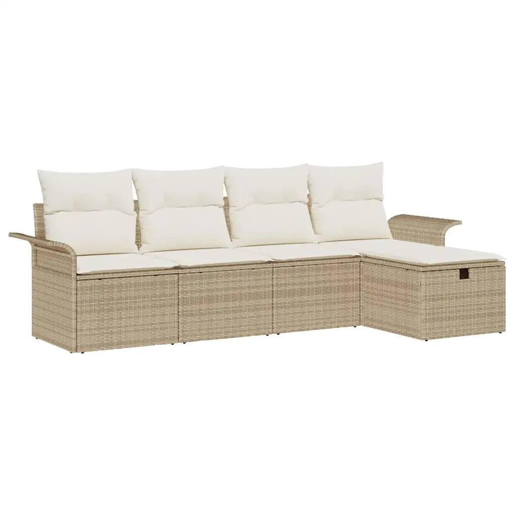 Set Divano da Giardino 5 pcs Beige e Crema polyrattan