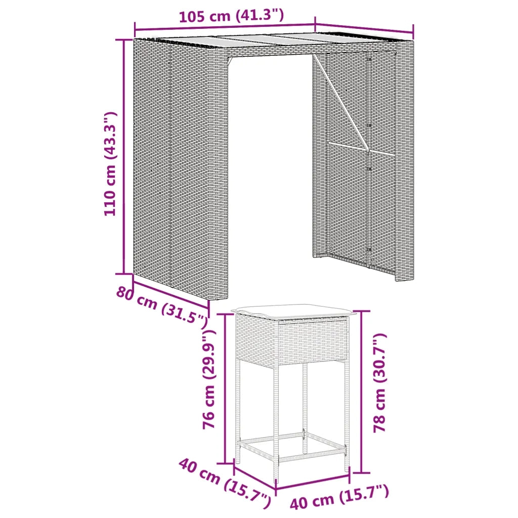 vidaXL Set Bar da Giardino 5 pz con Cuscini in Polyrattan Grigio