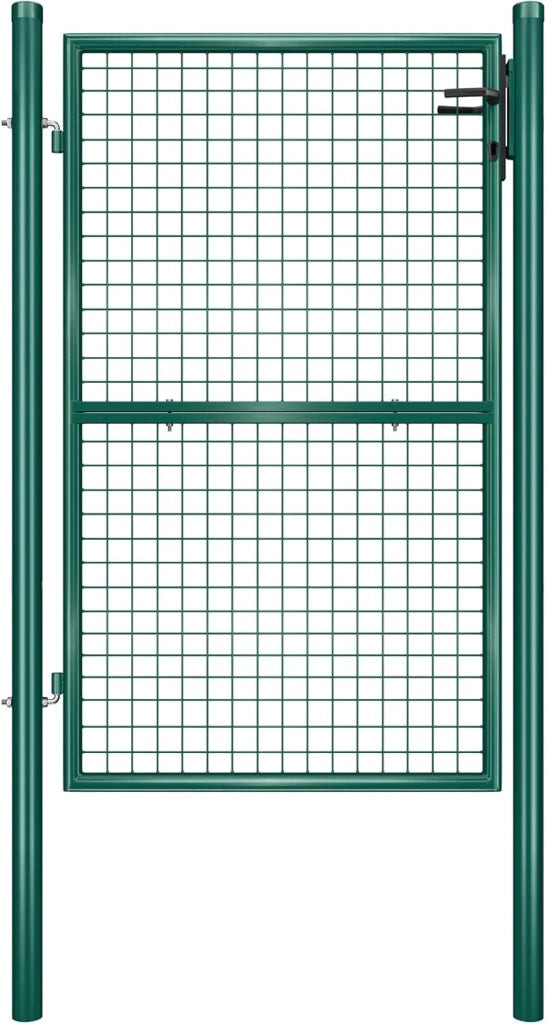SONGMICS Cancello da Giardino, Cancelletto da Giardino, Acciaio Zincato con Serratura, Porta di 106 x 100 cm (L x H), Tubo Tondo, Cancello per Recinzione, Verde GGD150G01