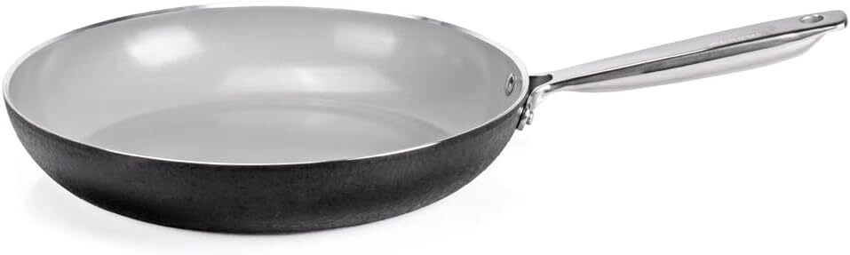 Moneta 0005390130 Armonia Finegres Padella 30 cm Alluminio Forgiato Rivestimento Antiaderente Naturale Senza PTFE PFAS PFOA Nichel Full Induction per Tutti i Piani Cottura incluso Induzione Manico Acciaio Inox Fissato con Rivetti colore Nero