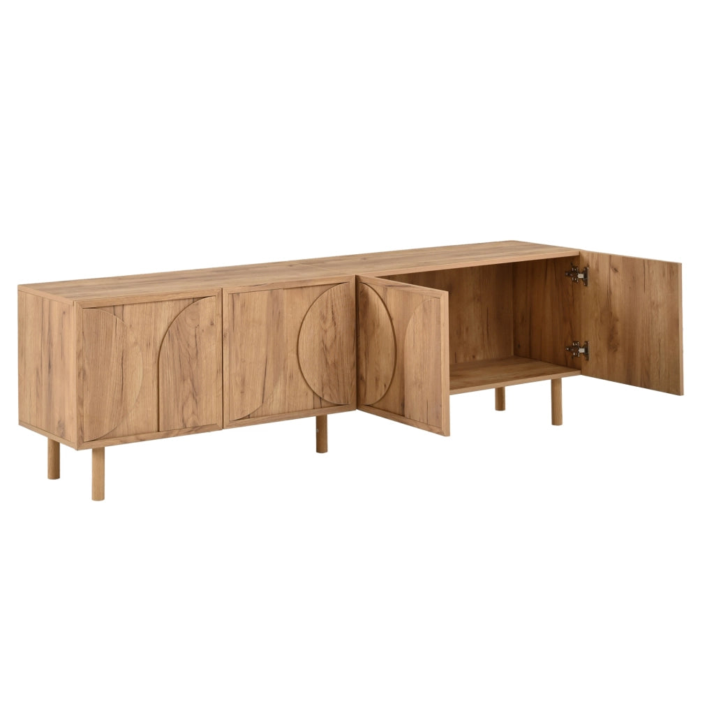 Mobile TV moderno 180 cm con 4 ante; 2 vani e passacavi; in truciolare colore naturale