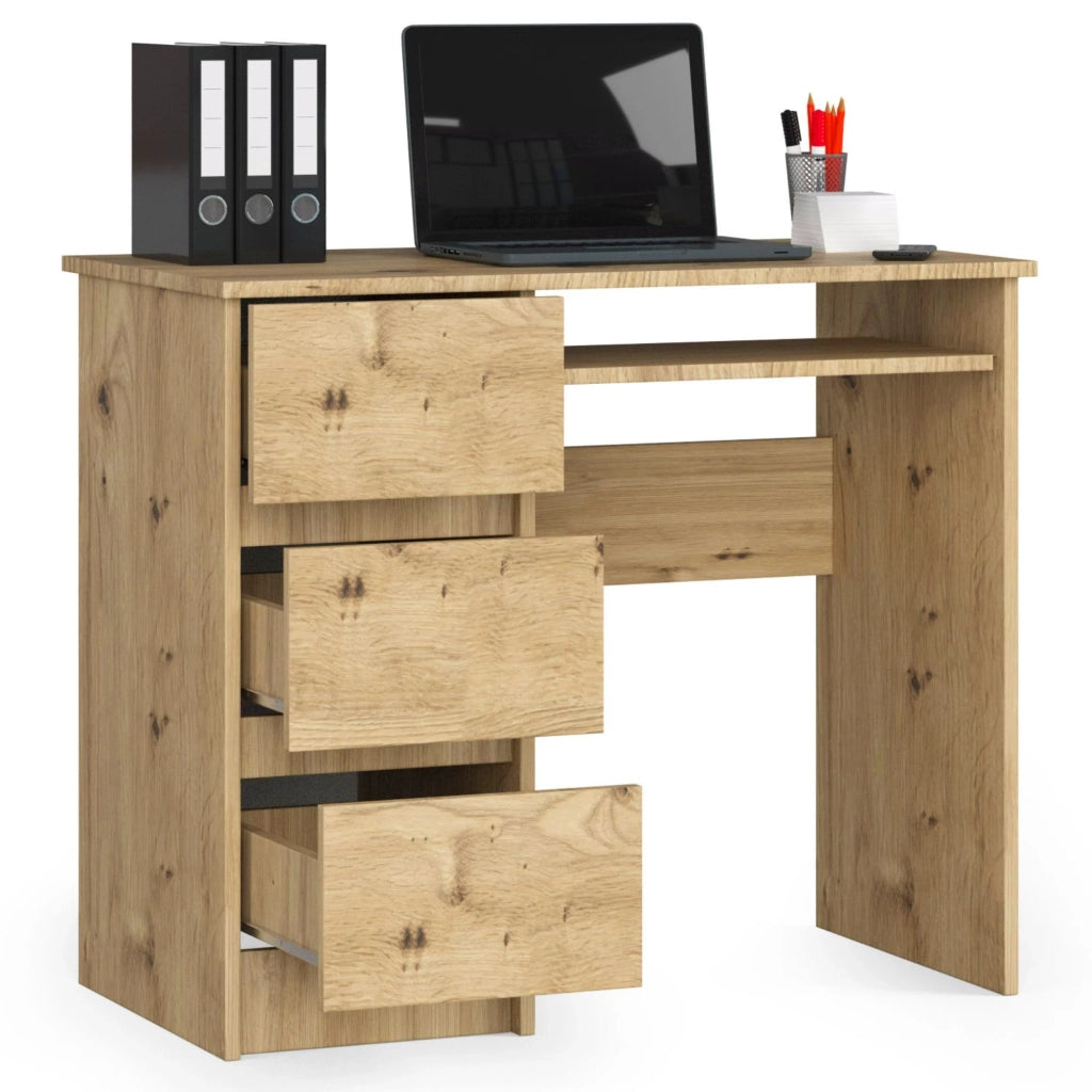 Scrivania per computer AKORD A6 Quercia Artisan 90 cm 3 cassetti 90x50x77 cm Modello a sinistra