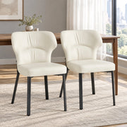 SEDIA da Pranzo Imbottita in PU Beige con Metallo Nero Set da 2 pezzi