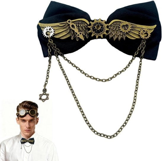 Costume accessorio steampunk retrò - adattabile - per Halloween o carnevale - in alta qualità PU pelle - disegno unico con ingranaggi - cravatta