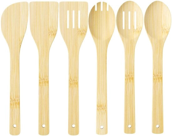 Set da cucina 6 pezzi, cucchiaio di legno per cucinare, accessori da cucina per la cottura, set di spatole, aiuto in cucina, cucchiaio di legno, cucchiaio a rovescio, spatola, cucchiaio a schiuma, cucchiaio per pasta