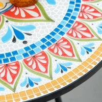 Tavolo da Giardino in Mosaico Rotondo, Tavolino da Bistrot con Piano in Mosaico di Ceramica e Metallo, Ø60 cm, Rosso, Blu e Bianco
